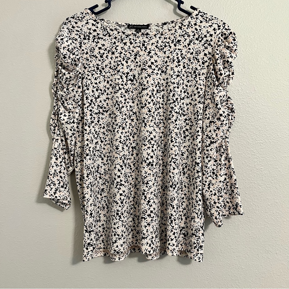 Adrianna Papell Women’s 3/4 Flutter Ruffled Sleeve Top Pink Floral Medium Blouse - Picture 7 of 8
